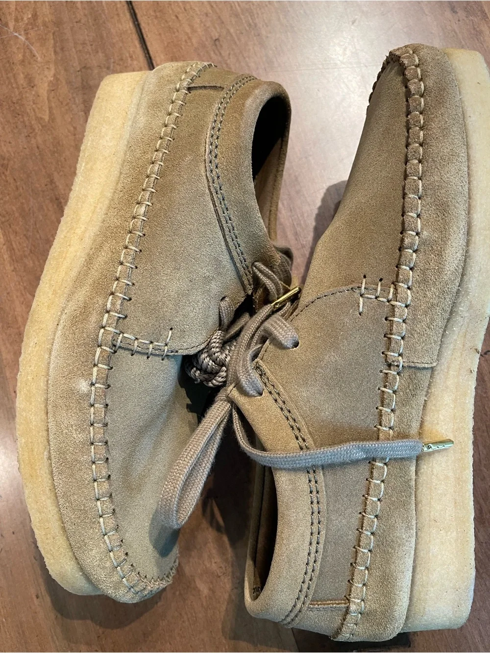 Clarks Suede Lace-Up Moccasin in Light Khaki